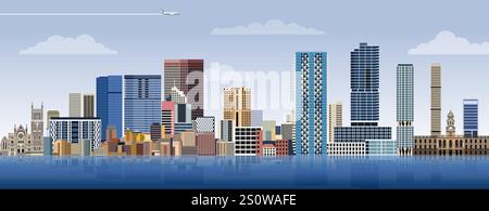 Adelaide City Skyline auf einem Gefälle schöner Tag Himmel Hintergrund. Vektorabbildung Stock Vektor