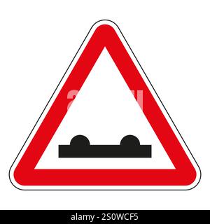 Dreieckiges Straßenschild, das anstehende Geschwindigkeitsunebenheiten anzeigt und den Fahrer auffordert, die Geschwindigkeit aus Sicherheitsgründen zu verringern. Stock Vektor