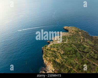 Luftaufnahme von Punta Falconera, am Cap de Creus, an der Costa Brava (Alt Empordà, Girona, Katalonien, Spanien) ESP: Vista aérea de la Punta Falconera, Roses Stockfoto