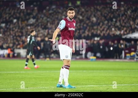 London, Großbritannien. Dezember 2024. London, England, 29. Dezember 2024: Max Kilman (26 West Ham United) während des Premier League-Spiels zwischen West Ham United und Liverpool im London Stadium in London, England (Alexander Canillas/SPP) Credit: SPP Sport Press Photo. /Alamy Live News Stockfoto