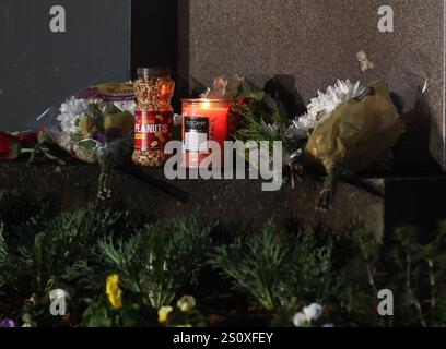 New York, Usa. Dezember 2024. Blumen und andere Waren werden am Haupteingang des Carter Center in Atlanta, GA, als Gedenkstätte nach dem Tod des ehemaligen Präsidenten der Vereinigten Staaten Jimmy Carter am Sonntag, den 29. Dezember 2024 aufbewahrt. Jimmy Carter, 39. Präsident der Vereinigten Staaten und Friedensnobelpreisträger 2002, starb friedlich am Sonntag in seinem Haus in Plains, Georgia. Mit 100 Jahren war er der am längsten gelebte Präsident in der Geschichte der USA. Foto von Mike Zarrilli/UPI Credit: UPI/Alamy Live News Stockfoto