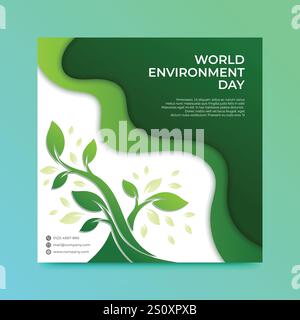 Weltumwelttag Banner oder Poster mit Bäume und Blätter Vektorillustration Stock Vektor