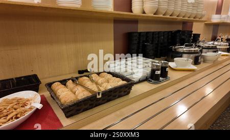 Dezember 2024 Frühstückslokal in der Nähe der Yawata Station, Kitakyushu City, Präfektur Fukuoka. Stockfoto