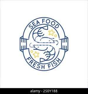 Einfaches Logo mit Shrimp Fresh Food Symbol Stock Vektor