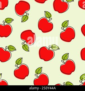Nahtloses Muster aus rotem Apfel im handgezeichneten Stil Stock Vektor