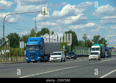 REGION LENINGRAD, RUSSLAND - 16. JULI 2024: Route M-10 «Russia» zwischen Moskau und Sankt Petersburg Stockfoto