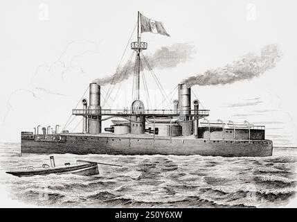 Die Duilio, Leitschiff der Duilio-Klasse von eisenverkleideten Turmschiffen, die für die italienische Regia Marina (Royal Navy) gebaut wurden. Aus der National Encyclopaedia: A Dictionary of Universal Knowledge, veröffentlicht um 1890 Stockfoto