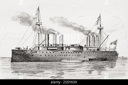 Die Italia, das führende Schiff der Italia-Klasse, ein italienisches, eisenverkleidetes Schlachtschiff, das für die italienische Regia Marina (Royal Navy) gebaut wurde. Aus der National Encyclopaedia: A Dictionary of Universal Knowledge, veröffentlicht um 1890 Stockfoto