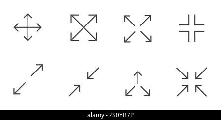 Vollbild-Symbol-Menü-Cursor-Bitton, Zeiger zur Steuerung der Anwendungsgröße. Zeilennavigation in der Web-benutzeroberfläche Symbol Maximieren oder Minimaze. App-Pfeil. Eingeben oder Beenden. Vektorabbildung Stock Vektor