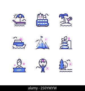 Tourismus und Urlaub - Symbole im Liniendesign Stock Vektor