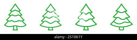 Lineares Weihnachtsbaumsymbol. Satz grüner Weihnachtsbaumsymbole. Weihnachtssymbol. Stock Vektor