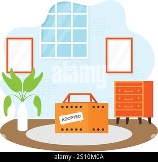 Adoptierte Haustierbox innerhalb des gemütlichen Zimmerkonzepts, Feline Retreat oder Katze Sanctuary Vektor Farbe Icon Design, Haustierpfleger und Hotel Symbol, Zwinger Tiere Zeichen, Stock Vektor