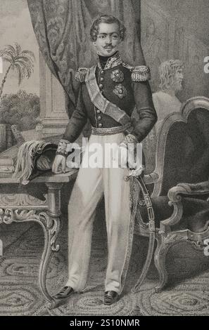 Otto von Griechenland (1815-1867). König von Griechenland (1832-1862). Er war bayerischer Fürst des Hauses Wittelsbach. Hochformat. Zeichnung von C. Legrand. Lithographie von J. Donon. „Reyes Contemporaneos“ (Zeitgenössische Könige). Band III. Veröffentlicht in Madrid, 1854. Stockfoto