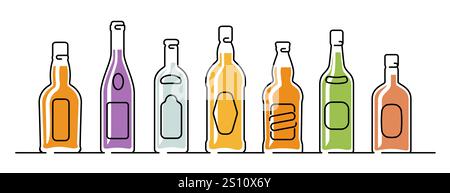 Alkoholische Getränke Set. Alkoholische Getränke in Flaschen. Spirituosengeschäft, Restaurant Bar Konzept Vektor Illustration Stock Vektor