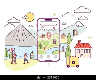 Lineare Symbole zu Geschäfts- und Reisezielen Stock Vektor