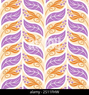 Abstraktes nahtloses Muster mit Weizenmotiven, Blumen und Blättern in flachem Design. Diese Vektorillustration verleiht jedem Projekt einen modernen Touch Stock Vektor
