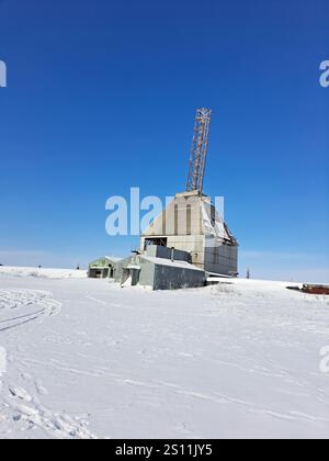 Aerobee-Startturm auf der stillgelegten Raketenanlage in Churchill, Manitoba, Kanada Stockfoto