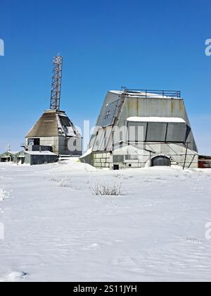 Aerobee-Startturm auf der stillgelegten Raketenanlage in Churchill, Manitoba, Kanada Stockfoto