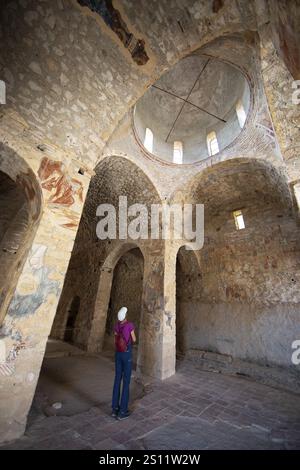 Fresken in der Kirche St. Nikolaus, byzantinische Ruine Stadt Mystras oder Mistra in den Taygetos Bergen, UNESCO-Weltkulturerbe, Laconia, Pelo Stockfoto