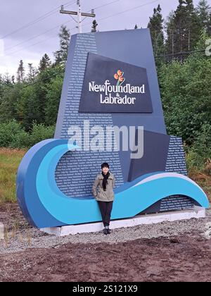 Willkommen im Schild für die Provinz Neufundland & Labrador am Trans Canada Highway in Deer Lake, Neufundland & Labrador, Kanada Stockfoto