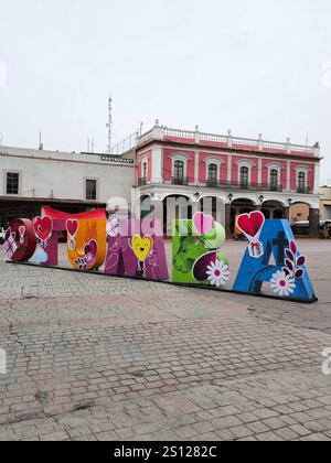 Otumba, Edomex, Mexiko - 14. Februar 2024: Otumba, magische Stadt im Bundesstaat Mexiko, wichtig für Esel, Obsidian und Pulque Stockfoto