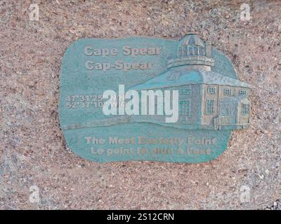 Am östlichsten ist das Schild an der Cape Spear National Historic Site in St. John's, Neufundland & Labrador, Kanada Stockfoto