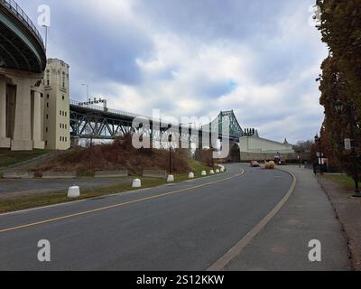Jacques Cartier Bridge von St. Helen Island in Montreal, Quebec, Kanada Stockfoto