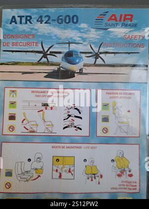 Air Saint-Pierre Sicherheitsanweisungen für das Flugzeug in St. Pierre & Miquelon, Frankreich Stockfoto