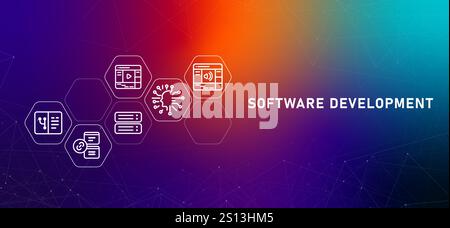 Softwareentwicklungsservice Gradient Header Entwickler programmieren Anwendungs-App und webbasierte Codierung erstellen Stock Vektor