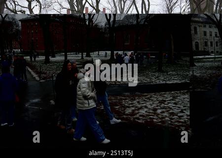 Boston, Massachusetts, USA. Dezember 2024. Die Leute laufen an der Harvard University in Boston. (Credit Image: © Michael Ho Wai Lee/SOPA Images via ZUMA Press Wire) NUR REDAKTIONELLE VERWENDUNG! Nicht für kommerzielle ZWECKE! Stockfoto