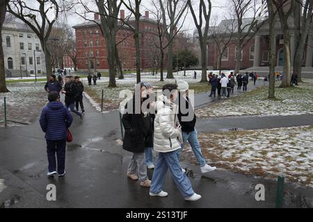 Boston, Usa. Dezember 2024. Die Leute laufen an der Harvard University in Boston. (Foto: Michael Ho Wai Lee/SOPA Images/SIPA USA) Credit: SIPA USA/Alamy Live News Stockfoto