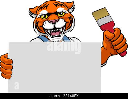 Tiger Malerpinsel Maskottchen-Mann Stock Vektor