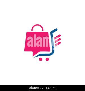 Vorlage für Logodesigns im Onlineshop. Design-Konzept für Warenkorb und Einkaufstasche mit Logo-Kombination. Logodesign anzeigen. Warenkorb-Logo und Einkaufstaschen Stock Vektor