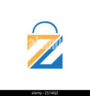 Vorlage für Logodesigns im Onlineshop. Design-Konzept für Warenkorb und Einkaufstasche mit Logo-Kombination. Logodesign anzeigen. Warenkorb-Logo und Einkaufstaschen Stock Vektor