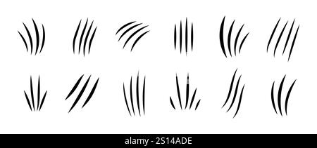 Katzenkratzer. Ein Satz von schwarzen blutigen Tierkrallenspuren isoliert auf weißem Hintergrund. Bären- oder Tigerkrallen-Wanderwege. Illustration des flachen Vektors Stock Vektor