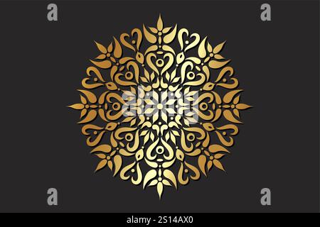 Goldblumen-Kunst-Mandala-Muster, dekoratives Blumenelement. Tapete Paint Schablonendesign Texturen. Luxuxkreisschmuck im ethnischen Oriental Stock Vektor