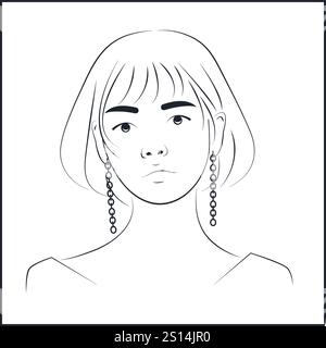 Line Art Japanisches Frauenporträt Stock Vektor