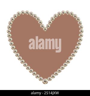 Aquarellrahmen in Herzform aus zarten Perlen mit rosa-braunem Hintergrund in Mokka-Mousse-Palette. Handgezeichnetes Clipart für die Hochzeit, valentin Stockfoto