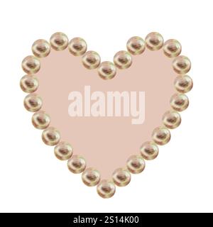 Aquarellrahmen in Herzform aus zarten Perlen mit rosa-braunem Hintergrund in Mokka-Mousse-Palette. Handgezeichnetes Clipart für die Hochzeit, valentin Stockfoto