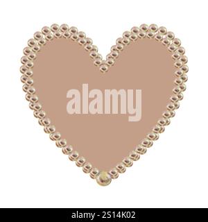 Aquarellrahmen in Herzform aus zarten Perlen mit rosa-braunem Hintergrund in Mokka-Mousse-Palette. Handgezeichnetes Clipart für die Hochzeit, valentin Stockfoto