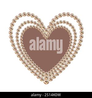 Aquarellrahmen in Herzform aus zarten Perlen mit rosa-braunem Hintergrund in Mokka-Mousse-Palette. Handgezeichnetes Clipart für die Hochzeit, valentin Stockfoto