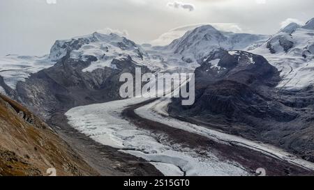 Goner Gletscher oder Grenzgletscher in den Schweizer Alpen, der aufgrund der globalen Erwärmung schmilzt Stockfoto