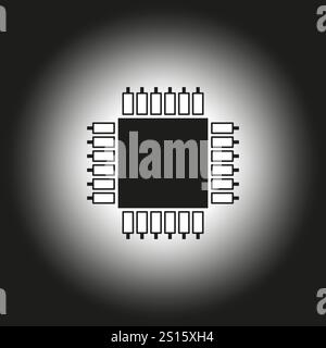 Microchip Icon Design. Schwarzes Schaltungssymbol. Hintergrund mit Glanzeffekt. Abstrakte Vektorform. Stock Vektor