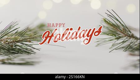 Bild des weihnachtsgrüßtextes über weihnachtsbaumdekoration Stockfoto