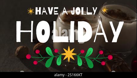 Bild von weihnachtsgrüßen Text über weihnachtsdekorationen Stockfoto