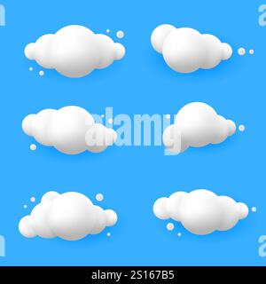 Niedliche 3D Cloud Kollektion auf blauem Hintergrund Stock Vektor