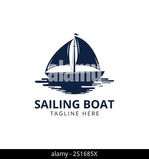 Vintage-Logo der Segelyacht. Konstruktionselement. Silhouette der Segelyacht isoliert auf weißem Hintergrund. Vektorabbildung Stock Vektor