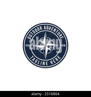 Vintage monochrome Marine Etikett mit Navigationskompass isolierte Vektorillustration Stock Vektor