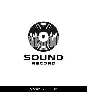 Vinyl Music Studio-Aufnahme, Sound Wave Logo-Design Stock Vektor