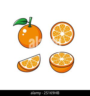Frisches Orangenfrucht mit umrissenem Stil Stock Vektor